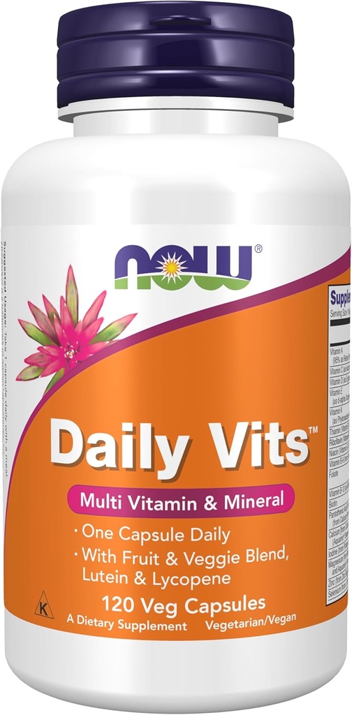 NOW Foods Supplements, Daily Vits™ with Fruit & Veggie Blend, Lutein and Lycopene, 120 Veg Capsules