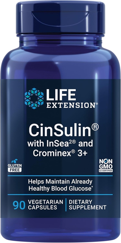 ライフエクステンションCinSulin® with InSea2®とCrominex® 3+、シラジット、アンラフルーツ、シナモン、ブラウンシーイード、ヘルシーなメタボリズムと満足、グルテンフリー、非GMO、ベジタリアン、90カプセルをサポート