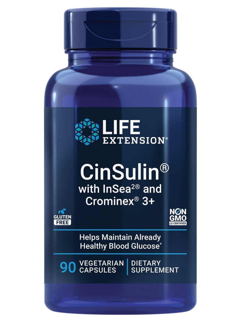 ライフエクステンションCinSulin® with InSea2®とCrominex® 3+、シラジット、アンラフルーツ、シナモン、ブラウンシーイード、ヘルシーなメタボリズムと満足、グルテンフリー、非GMO、ベジタリアン、90カプセルをサポート