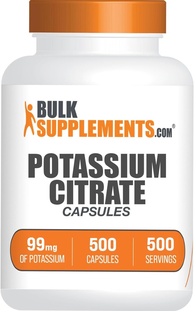 BulkSupplements.com Potassium Citrate Capsules - Mineral Supplement, Potassium Citrate 99mg - Gluten Free, 1 Capsule per Serving, 500 Count (Pack of 1)