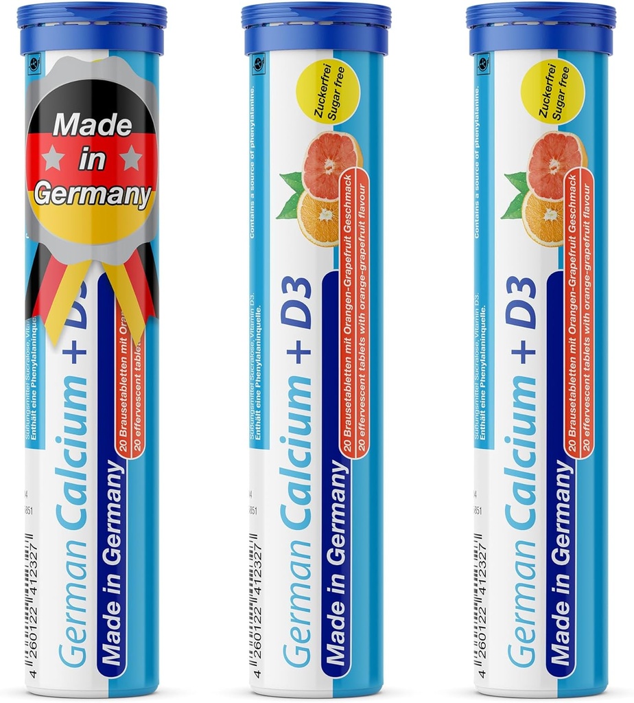 ドイツのカルシウム+ビタミンDの飲み物のEffervescentのタブレット60はオレンジ グレープフルーツの味- 500のmgのカルシウム、2,5 μgのビタミンD3 - T&Dのファーマ-ドイツ製に役立ちます