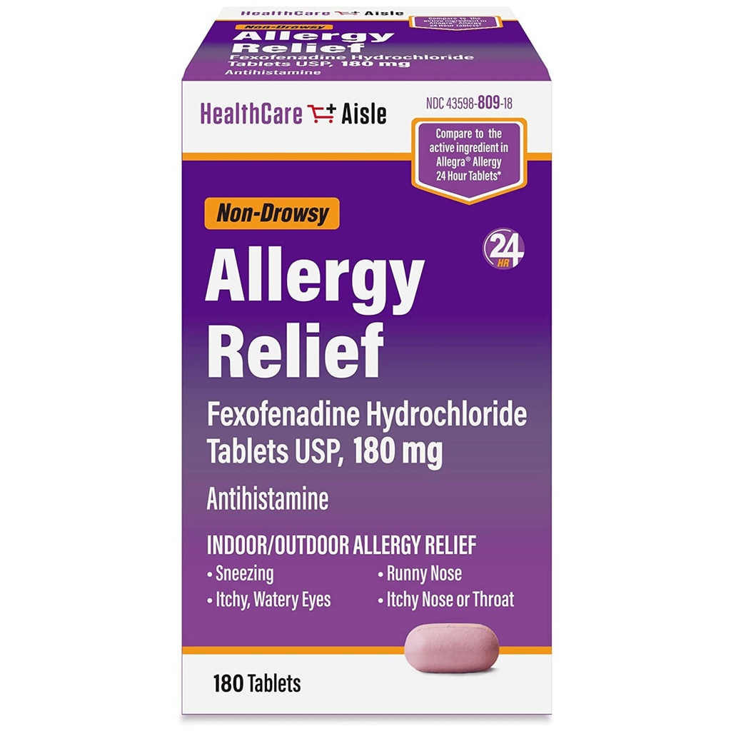 HealthCareAisleアレルギー救済 - Fexofenadine塩酸塩錠USP、180mg - 180錠 - アレルギー薬、非眠薬24時間救済
