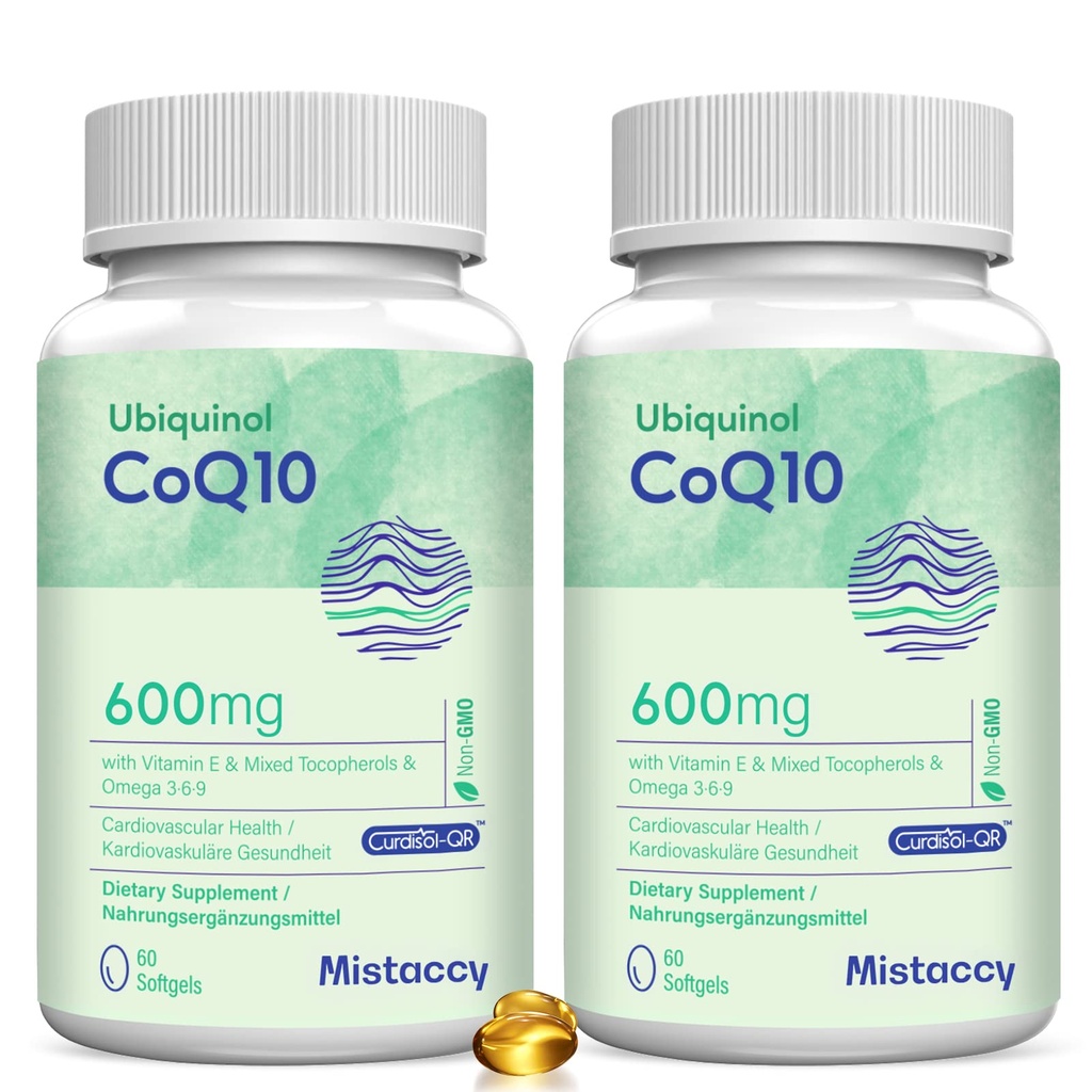 CoQ10 600mg Softgels | 高吸収性CoQ10 Ubiquinolサプリメント | ビタミンE&オメガ3 6 9で強化フォームを削減 | 健康に良い抗酸化力ハウス | 120 Softgels