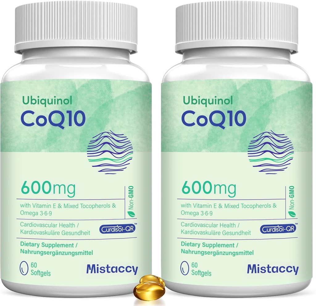 CoQ10 600mg Softgels | 高吸収性CoQ10 Ubiquinolサプリメント | ビタミンE&オメガ3 6 9で強化フォームを削減 | 健康に良い抗酸化力ハウス | 120 Softgels