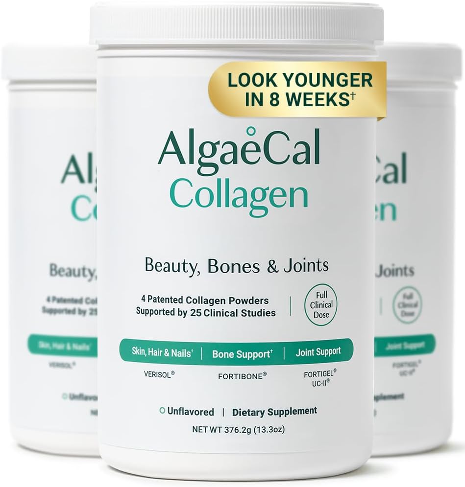 ALGAECAL コラーゲン - 4 臨床的にサポートされているペプチド VERISOL®, FORTIGEL®, UC-II®, FORTIBONE®, アンチエイジング 加水分解コラーゲンパウダー, 3 パック, 米国製