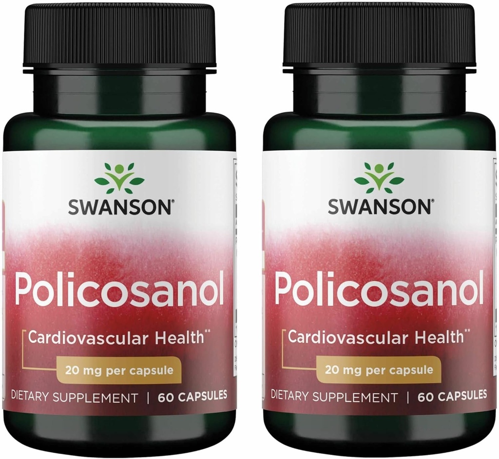 Swanson Policosanol - サプリメントは、心臓血管の健康をサポートするのに役立ちます - すべての自然なフォーミュラエイド良好な心の健康と機能 - 健康的なコレステロールレベルを維持するのに役立ちます(60カプセル、各20mg) 2パック