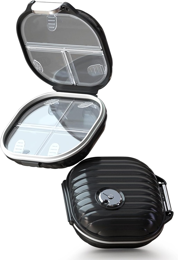 Zannakiの丸薬の箱の携帯用小さい週旅行丸薬のオルガナイザー、財布のためのかわいい湿気の証拠の丸薬箱のホールダー、ビタミン、魚油、補足、黒のための毎日の小型ポケット薬の容器