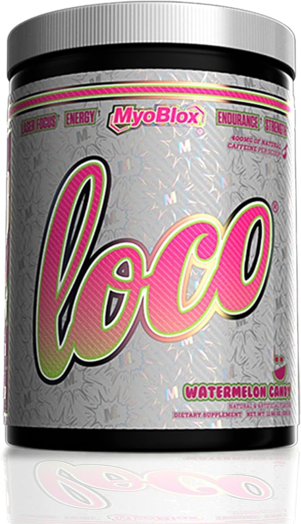 MyoBlox LOCO® プレワークアウト ニトリ酸化物ブースター | サポート 筋肉ポンプ & 高められた管状 | エネルギー、焦点及び強度のために | スコープ当たりの自然なカフェインの 400mg (スイカ キャンデー)