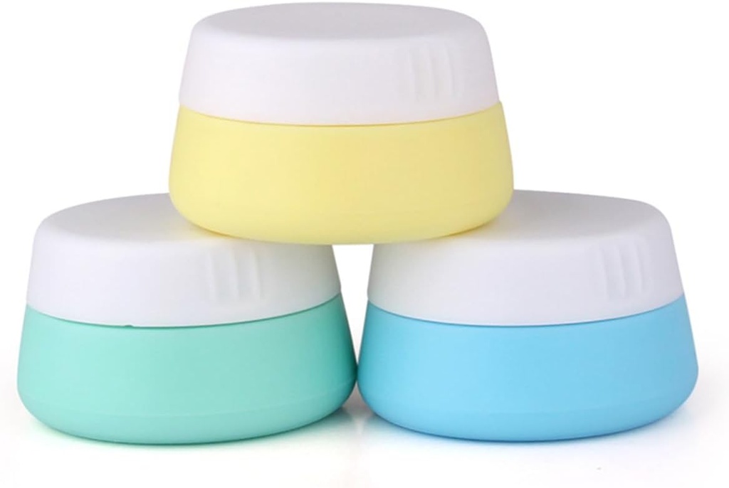 EZY DOSE Silicone Jar, Multi-Purpose Travel-Sized Container, Washable and Reusable, Versatile and Durable Container for Storage, Jewelry Holder Organizer, Blue, Yellow, and Green, BPA Free, 3-Pack