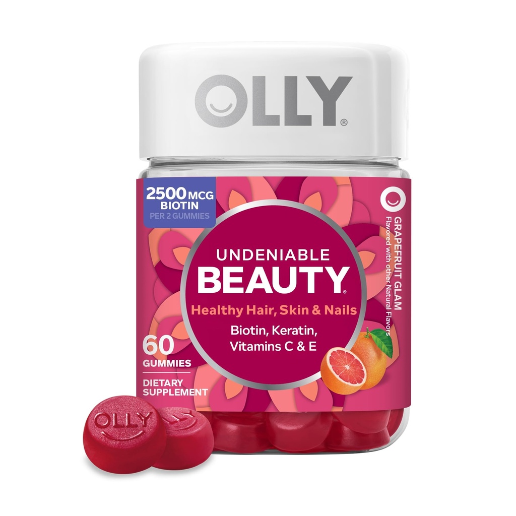 毛、皮、釘、ビオチン、ビタミンC、ケラチン、Chewableの補足、グレープフルーツ、30日の供給のためのOLLY Undeniableの美のGummy - 60の計算