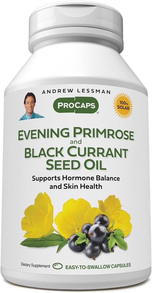 ANDREW LESSMAN イブニング Primrose と ブラック カラント シード オイル 60 Softgels - Soothes 物理的な 不快感 と 気分 スイング による 月経周期、Gamma-Linolenic、オメガ-6 脂肪酸、添加剤なし