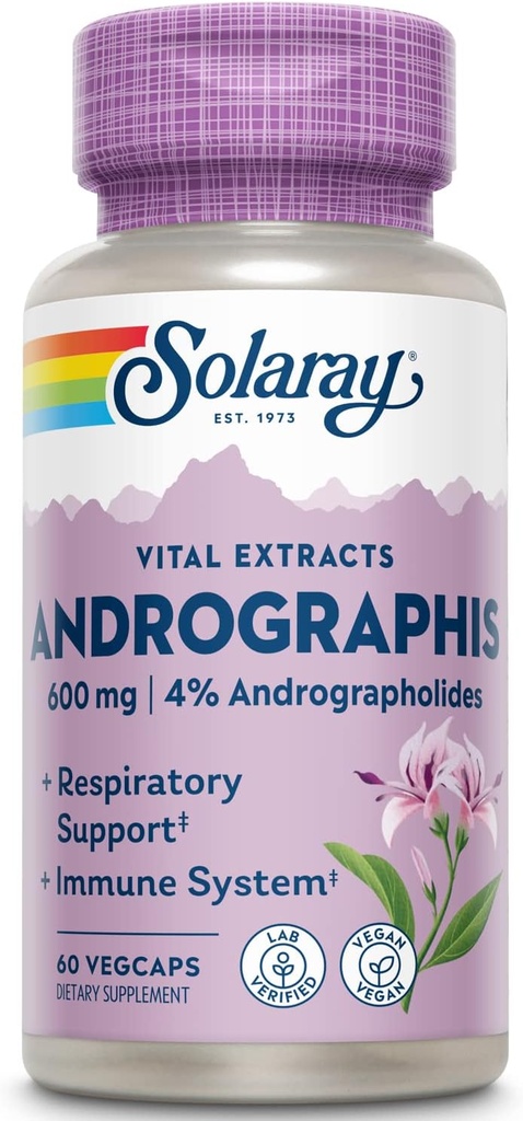 SOLARAY Andrographis Aerial Extract 600mg | 健康な免疫システムと呼吸器トラクトサポート | 30Serv | 60 VegCaps