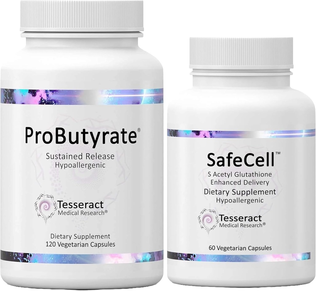 Tesseract ProButyrate Gut Health & SafeCell S-Acetyl Glutathione Neuro サポート バンドル - 600mg + 300mg、120 + 60カプセル、酸化防止&Gut Microbiomeバランス