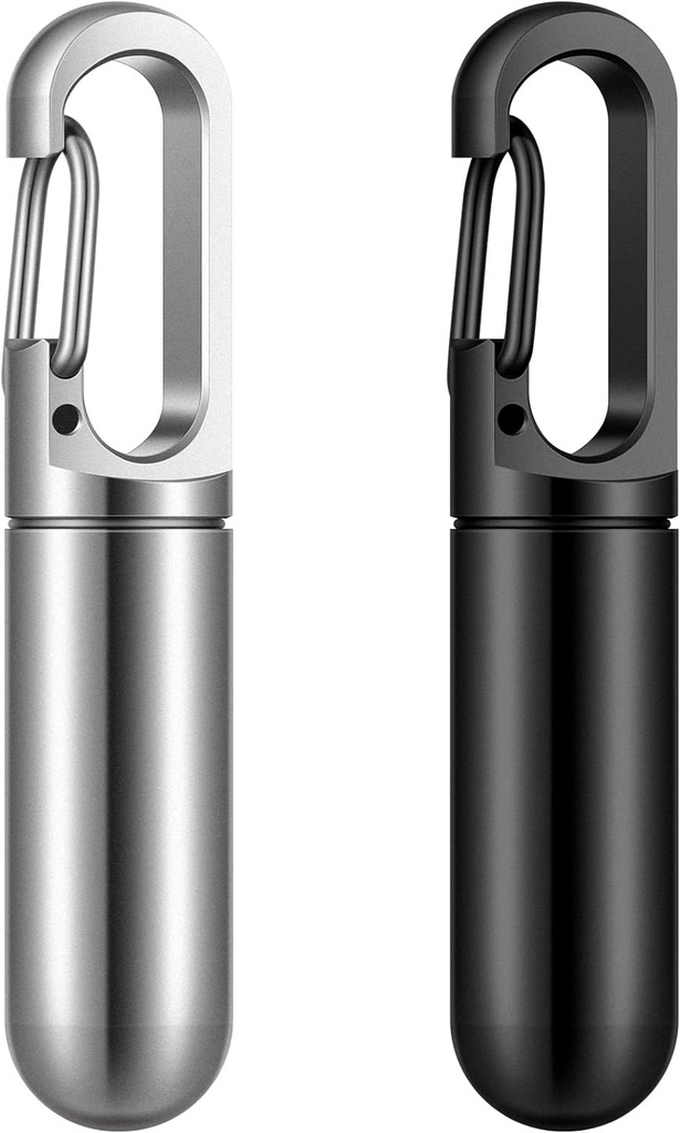 Vesici 2 PCのキーホルダーの男性女性のためのポケット金属の丸薬のホールダー小型防水旅行カプセルの箱の屋外の旅行ポケット財布のための小さいびんの容器、黒およびスライバ、7.8グラム