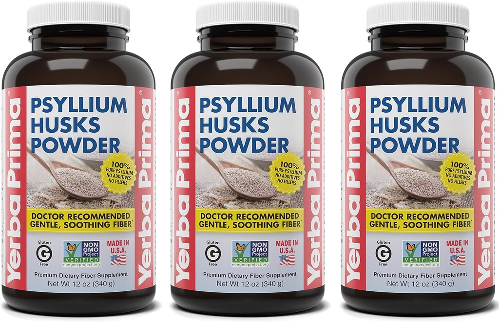 Yerba Primaのピシリウムの殻の粉- 12のoz (3)のパック-自然な繊維の補足-コロンの清潔になること-ビーガン、非GMOのグルテンフリー(新しいラベル-包装5月Vary)