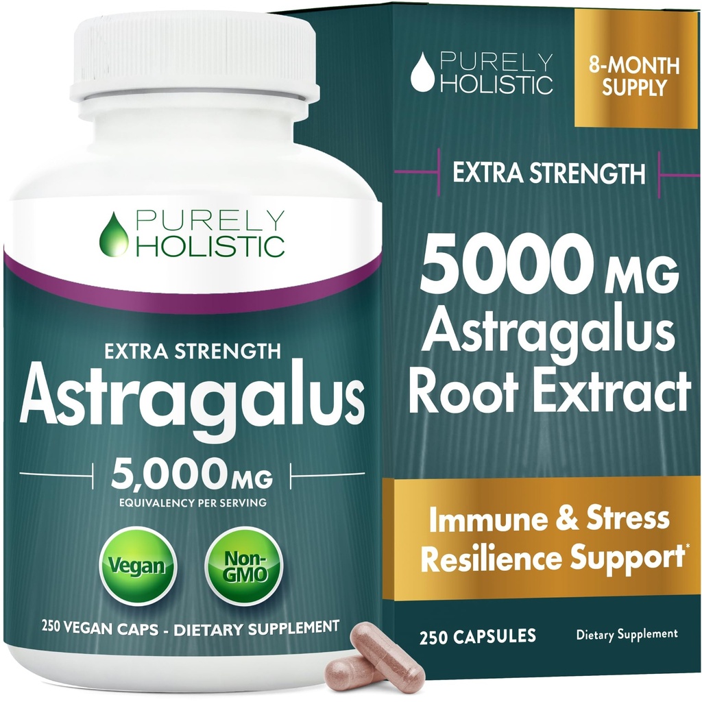 Astragalusのカプセル5,000のmg - 250のカプセル、8+の月の供給-優秀な強さのAstragalusの根のエキス20:1 -非GMO、ベジタリアン及びビーガンフレンドリー-免疫システム及び心臓血管を支えて下さい