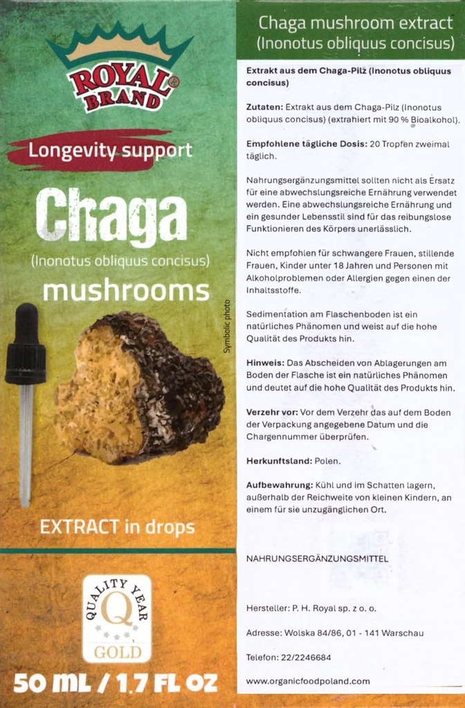 Chaga Tincture Drops/Chaga Mushroom/Better Than Chaga Mushroom Capsules/High Dose/Liquid Extract Drops / 1.7 FL OZ / 50 ml
