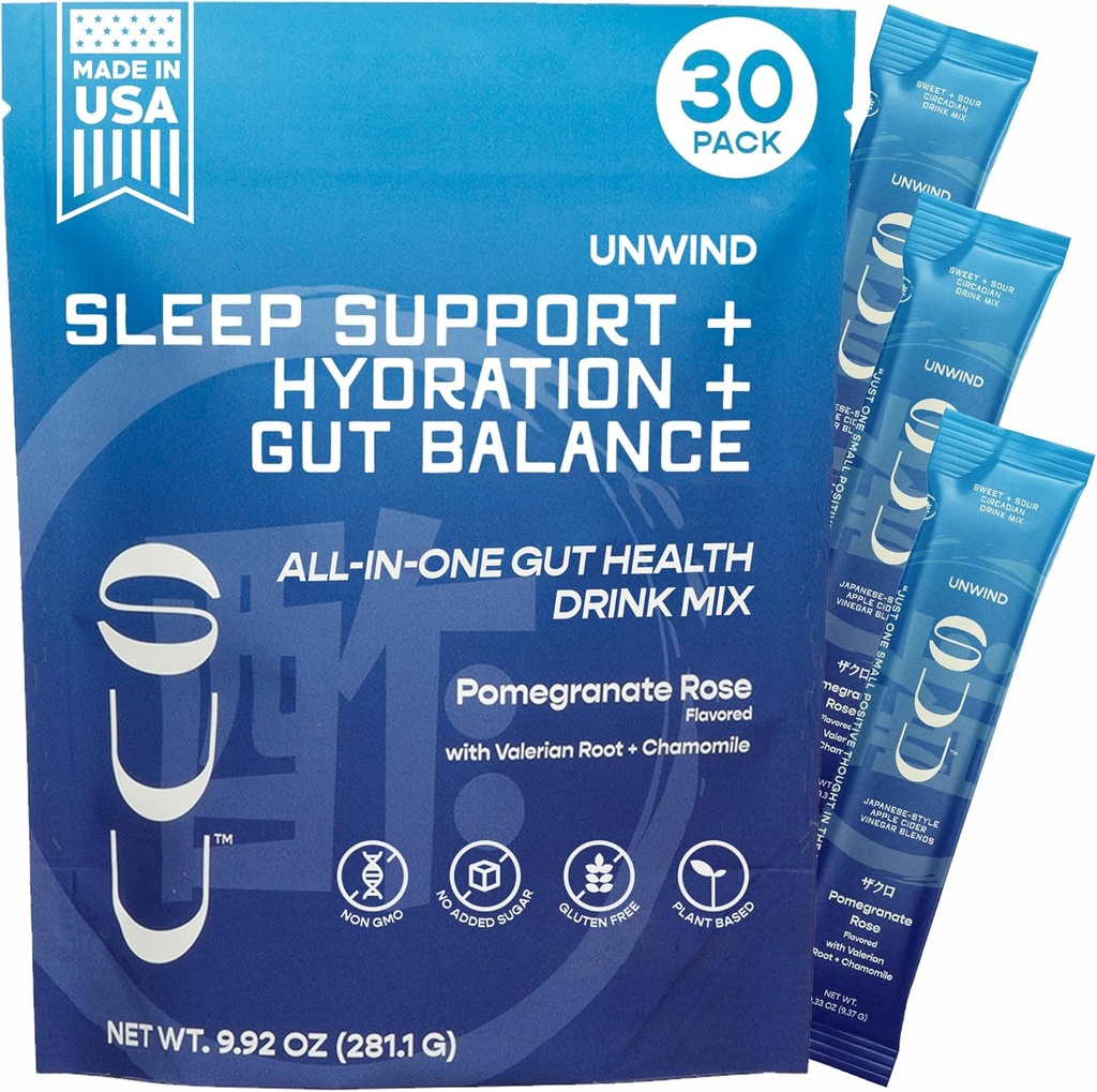 Unwind Gut Health Drink Mix|Apple Cider Vinegar Prebiotics、Probiotics Digestive Health for Women & Men|Melatonin-Free、Valerian Root、Chamomile|Relaxation Sleep&Hydration|Promegranate Rose,30 サービング