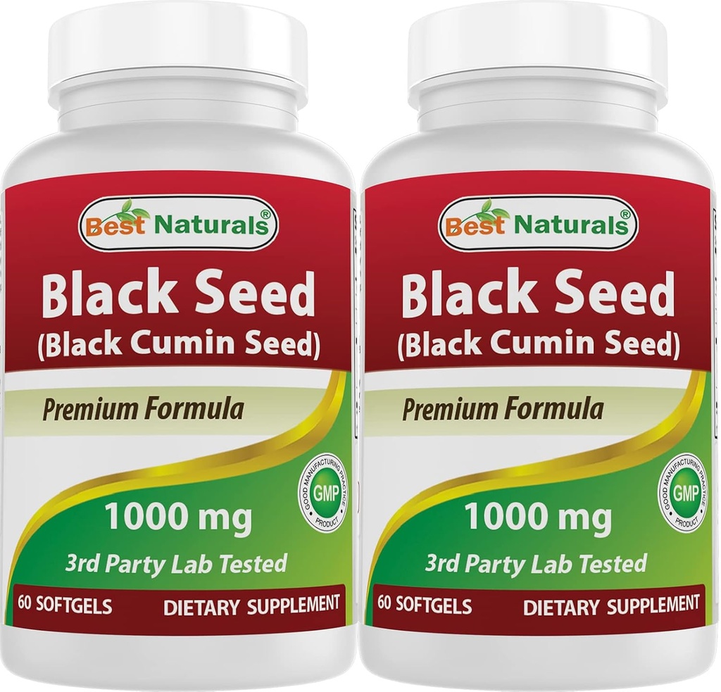 ベストナチュラルズ2パックブラックシードオイルカプセル1000mg(非GMO)ニゲラサティバ - 100%コールドプレスブラックカミンシードオイルピルは、Thymoquinonoe 60(合計120ソフトゲル)が含まれています