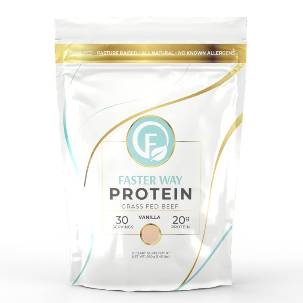 Faster Way - Protein Powder - Hydrolyzed Grass Fed Beef - 20g of Protein Per Serving - Muscle Growth & Recovery - 9 Essential Amino Acids - Sugar, Gluten & Dairy Free - Non-GMO - Vanilla - 30 Servings