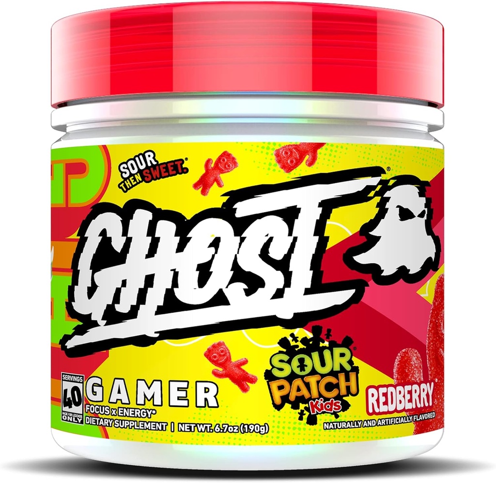 GHOSTゲーマー: エネルギーとフォーカスサポートフォーミュラ - 40 サービング、サワーパッチキッズレッドベリー - 注意のためのノトropics&ナチュラルカフェイン、精度と反応時間 - ビーガン、グルテンフリー