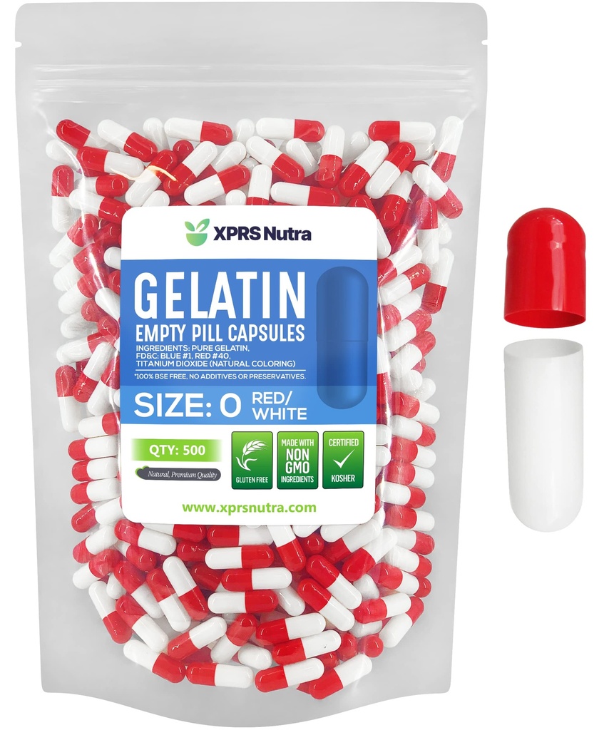 XPRSのNutraのサイズ0の空のカプセル- 500の計算の空のゼラチンのカプセル-Pills DIYのカプセルの詰物-Do-It-Yourselfの補足のための純粋な牛のゲルの帽子(赤/白)
