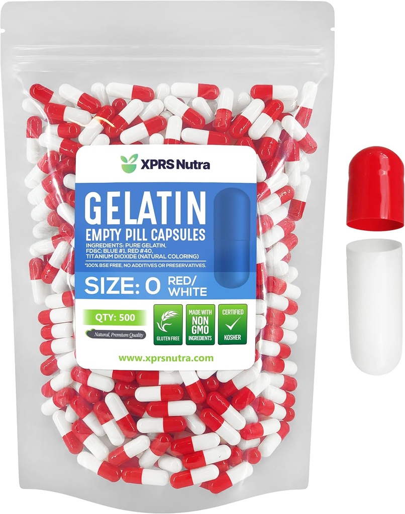 XPRSのNutraのサイズ0の空のカプセル- 500の計算の空のゼラチンのカプセル-Pills DIYのカプセルの詰物-Do-It-Yourselfの補足のための純粋な牛のゲルの帽子(赤/白)
