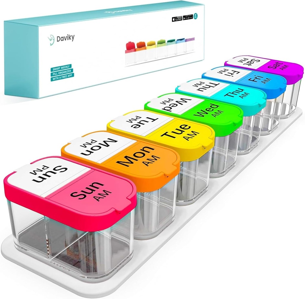 Daviky 余分な 大きい丸薬のオルガナイザー 7 日、XL 週刊丸薬箱 2 日、補足のための PM の薬の丸薬の丸薬、大きい容器が付いている大きい毎日の丸薬の場合