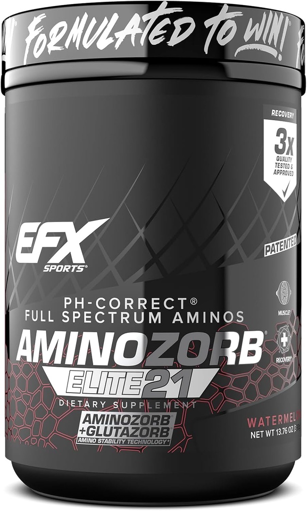 EFXスポーツアミノゾルブエリート21 | PH-Correct、フルスペクトラムアミノ + グルタミン | エッセンシャル&非エッセンシャルアミノ | ゼロシュガー | 30サービング(スイカ)