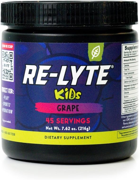 REDMOND Re-Lyte Kids Hydration Electrolyte Mix Powder, Grape 7.62 oz
