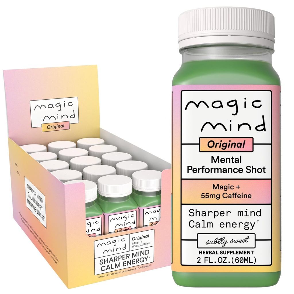 魔法の心エネルギーおよび焦点の飲み物の打撃 - ストレスの緩和、ジッター、Ashwagandha、ビタミンB12、ビタミンC、抹茶緑茶、機能的なきのこ - 2 FL Oz (15パック)
