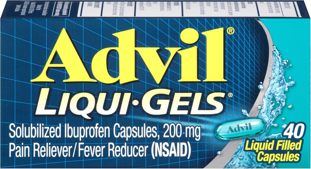 Advil Liqui-Gelsの痛みのRelieverおよびファーバーの減力剤、頭痛、腰痛、月経の痛みおよび接合箇所の痛みの救助のためのIbuprofen 200mgの大人のための痛みの薬- 40の液体はカプセルを満たしました