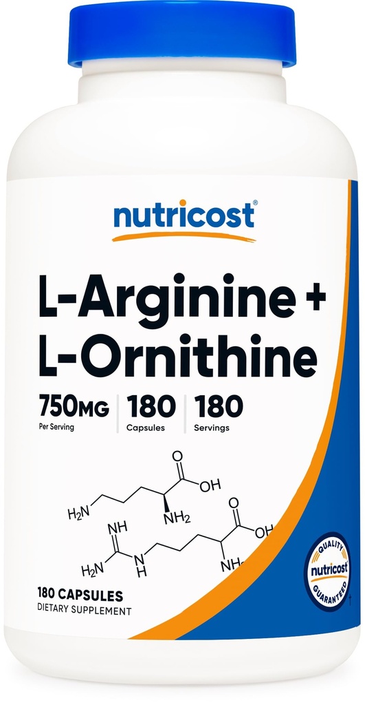 Nutricost L-Arginine L-Ornithine 750mg; 180カプセル