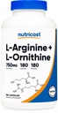 Nutricost L-Arginine L-Ornithine 750mg; 180カプセル