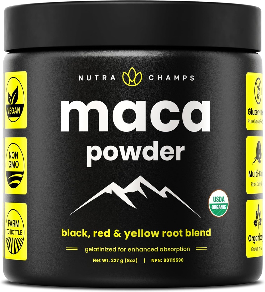 Organic Maca Powder - Peruvian Grown Maca Blend with Yellow, Black & Red Roots - Gelatinized for Superior Bioavailability - Natural, Vegan & Non-GMO, 8oz