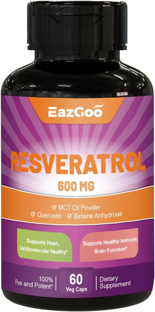Resveratrol 600のmgのトランスResveratrolの補足、酸化防止健康の老化サポート、60のカプセル
