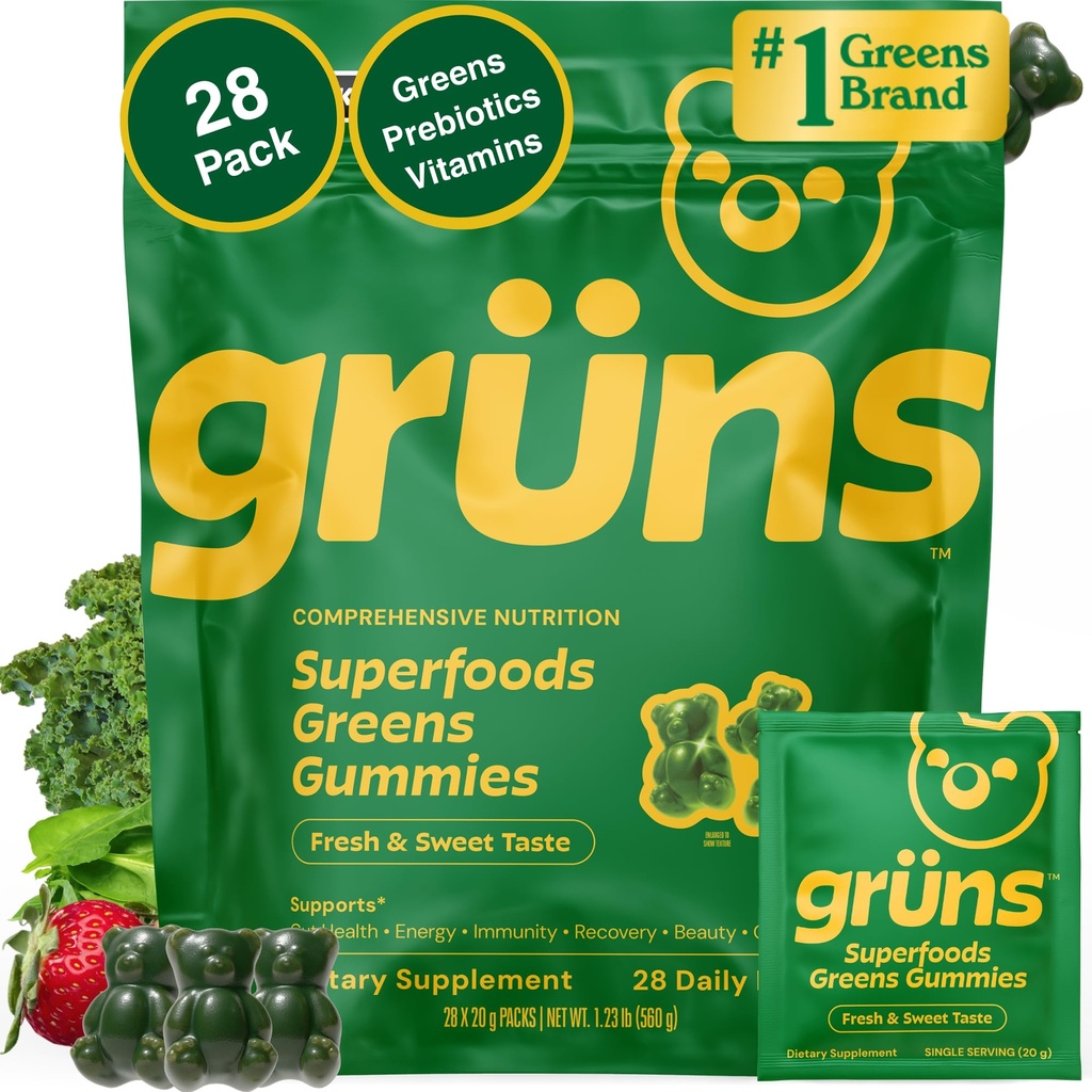 Grunsの大人の極度の緑Multivitaminのグミー、Spirulina、Chlorella、消化器の健康(28の計算)のための女性および人のためのSuperfoodのGummyのビタミン