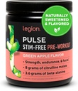 LEGION Pulse Pre Workout Supplement - All Natural Nitric Oxide Preworkout Drink to Boost Energy, Creatine Free, Naturally Sweetened, Beta Alanine, Citrulline, Alpha GPC (Caffeine Free Green Apple)