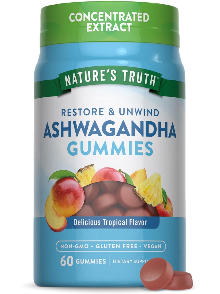 Nature's Truth Ashwagandha Gummies | 60 カウント | トロピカルフレーバー | 完全菜食主義者・非GMO・グルテンフリーサプリメント