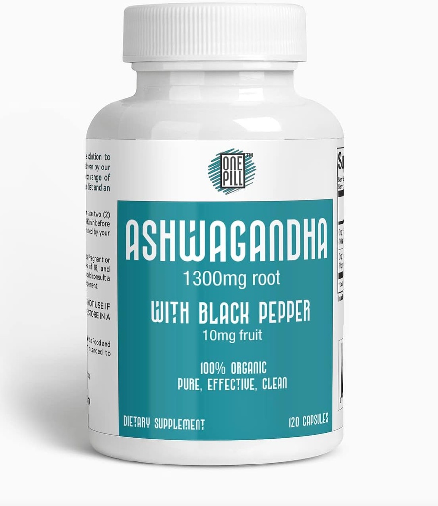 ASHWAGANDHA 1300 mg の 有機ロート ブラックペッパー. 自然な圧力および気分サポート補足120のカプセル