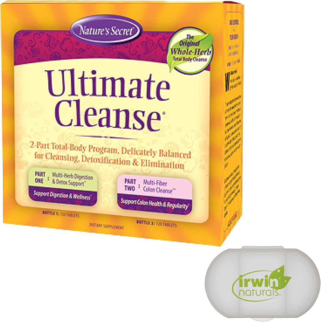 Nature's Secret 7 Day Ultimate Cleanse - 2パート合計ボディクレンジングは、マルチハーブデトックスブレンド&マルチファイバーコロンクレンス、ピルケース付き240錠と健康的な消化と排除を促進します