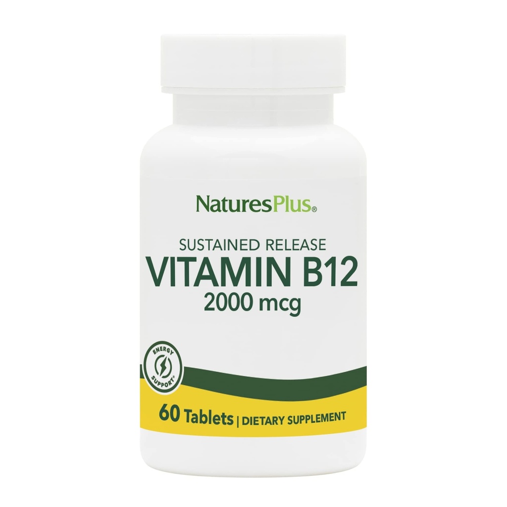 Natures Plus Vitamin B12(Methylcobalamin)、サステンドリリース - 2000 mcg、60ベジタリアンタブレット - 高効力赤血球サポート - 天然エネルギーブースター - グルテンフリー - 60のサービング