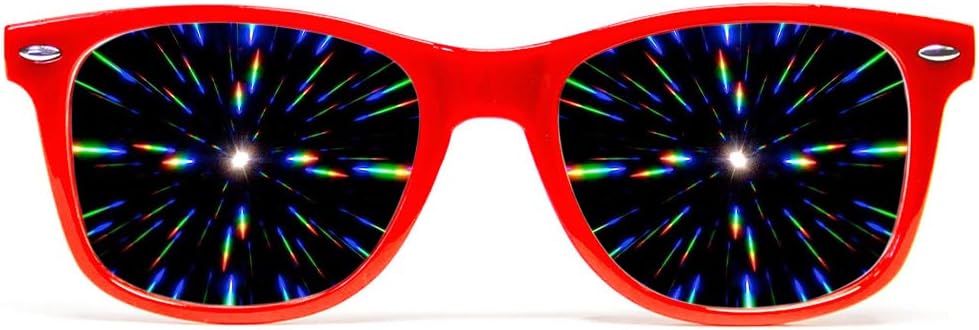 GloFX Ultimate Diffraction Glasses - Red - 3D Prism Rainbow Effect - Great Edm, Festival, Concert, Fireworks, Christmas Lights, and Rave Accessory - Red Frames