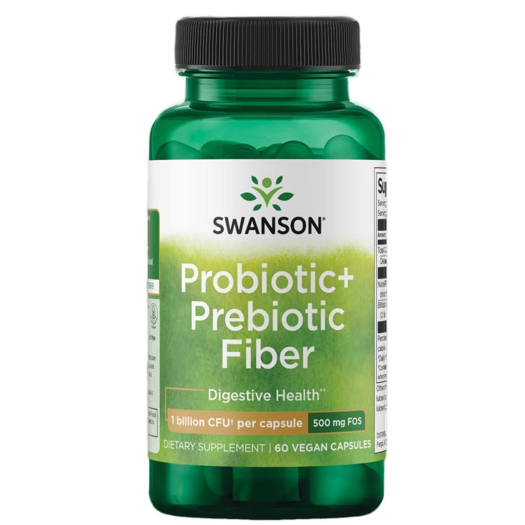 Swanson Prebiotic + Probiotic Fiber - 消化器系および免疫の健康サポートを促進する天然サプリメント - エイズレギュレーション&GIトラクトヘルス - (60カプセル、500百万CFU各)