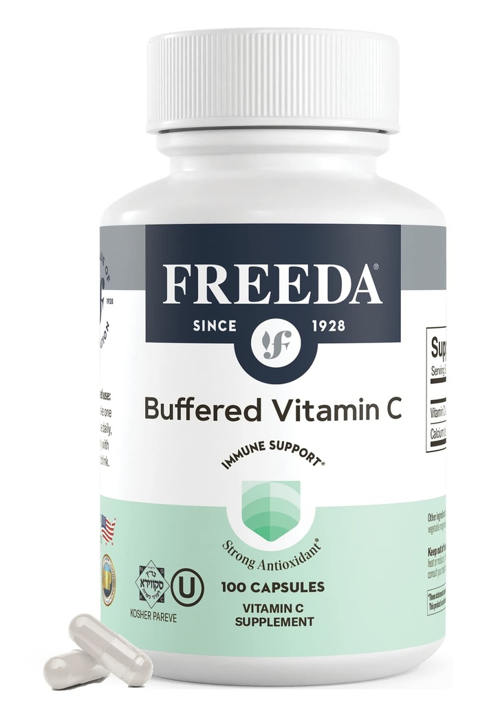 FREEDA 緩衝されたビタミン C 500mg – 非 Acidic カルシウム アスコルベート – 免疫 サポート & 抗酸化剤 – コザール, 胃に優しい – 100 カプセル