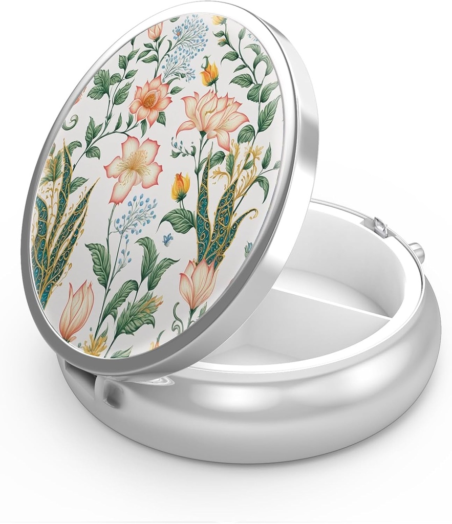 丸薬箱3のコンパートメントの薬の丸薬の丸薬のPill箱の装飾的な金属の薬のビタミンのオルガナイザーの独特なギフト(花の花)のために携帯用Pill箱、