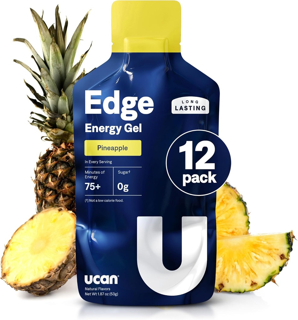 UCANエッジエネルギーゲルショット, パイナップル (12, 1.87 オンスパケット) ランニング用, トレーニング, トレーニング, フィットネス, サイクリング, クロスフィット | 砂糖フリー, ビーガン, & ケトフレンドリーなエネルギーサプリメント
