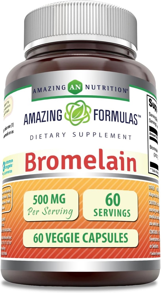 アメイジングフォーミュラ ブロムレイン 500mg 2400 GDU, 60 Veggie Capsules | Non-GMO | グルテンフリー | アメリカ製 | ベジタリアン向けに最適