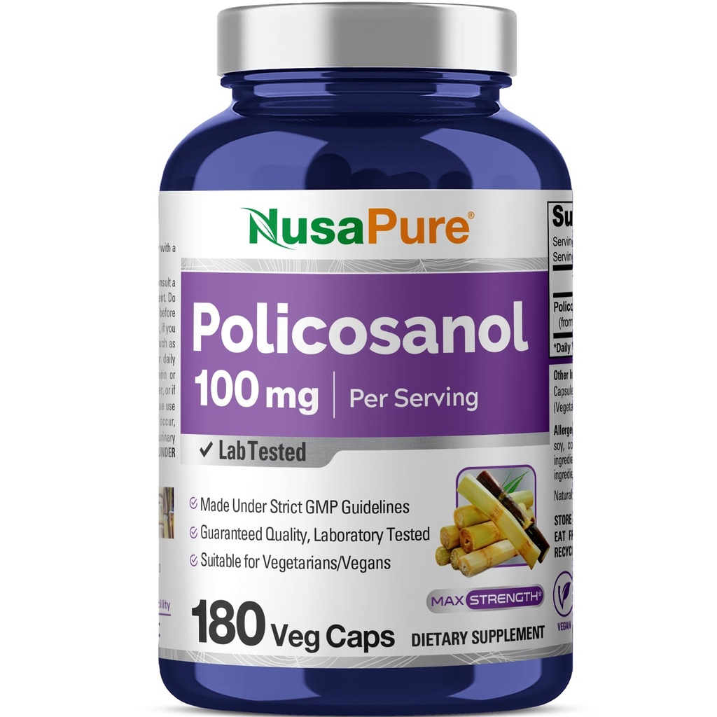 NusaPure Policosanol 100mg 180ベジーカプセル(Vegan、非GMO)