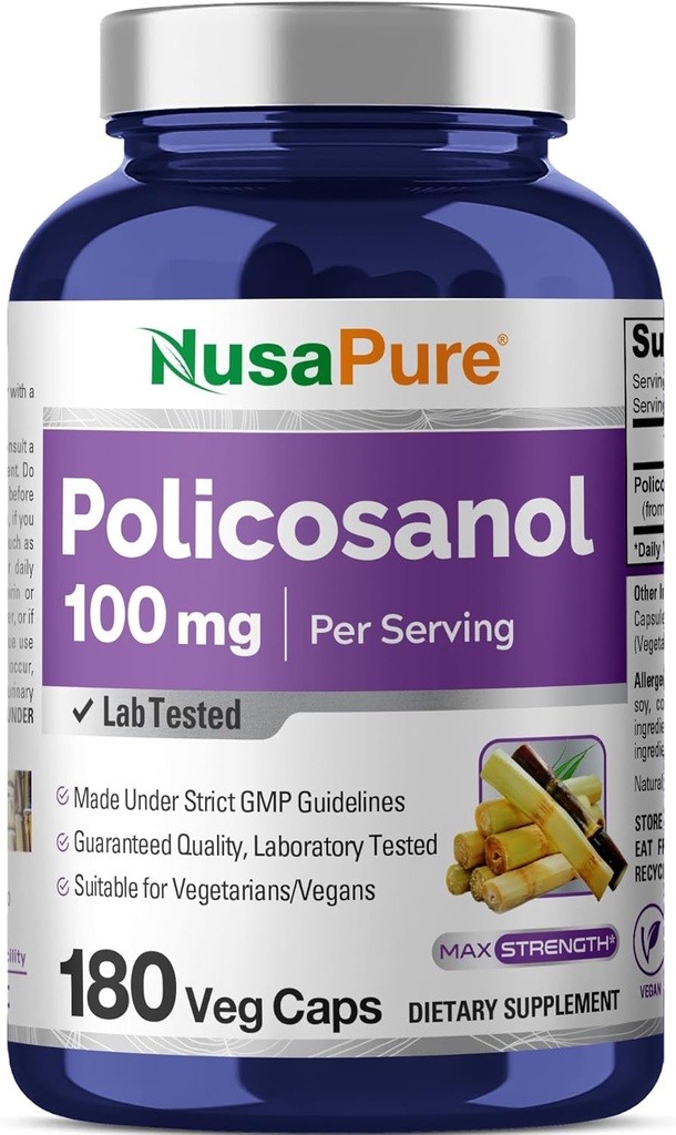 NusaPure Policosanol 100mg 180ベジーカプセル(Vegan、非GMO)